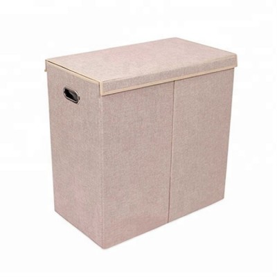 Home Removable Liners Foldable Polyester Linen Double Laundry Hamper with Lid