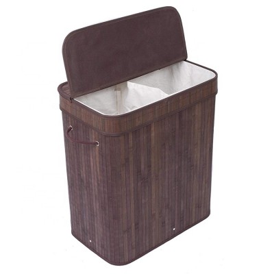 Best selling square natural color bamboo laundry basket 2 compartments with lid