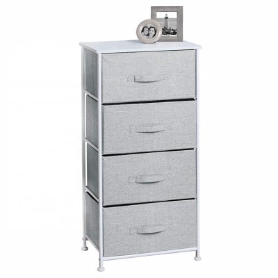 Bed Room Steel Frame Wood Top fabric drawer cabinets 4-tier clothes closet storage organizer