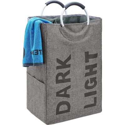 Canvas Fabric Collapsible Tall Laundry Hamper Tote Folding Laundry Baskets Washing Clothing Bags with Rings For Home Blue